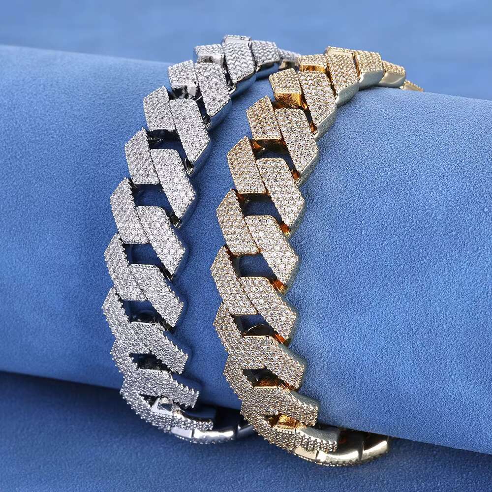 Hip Hop Moissamite S925 Silver Bracelet 15mm Diamond Cuban Chain Personality Mens Jewelry