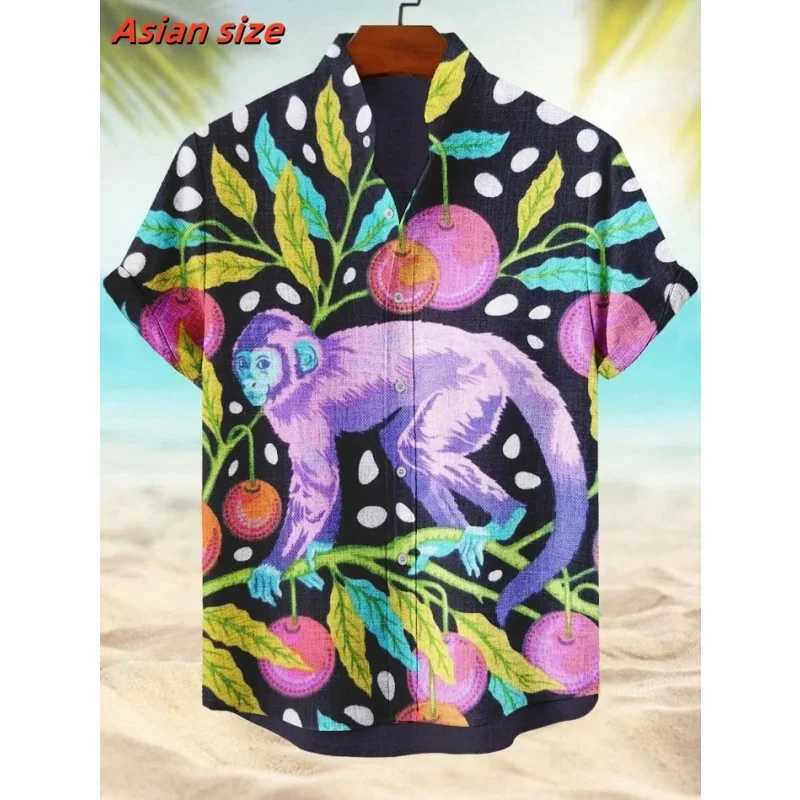 Interesting dog monkey pattern Hawaiian shirt mens cat fish 3D printed Aloha shirt summer street casual short sleeved lapel shirt X250410