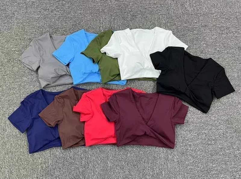 Womens sports tops aprons gym T-shirts 2024 sports crops womens sports shirts yoga clothes track and field clothes brown wine red white blue navy blue