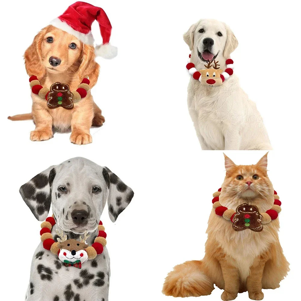 30pcs Christmas Pet Dog Bow Tie Santa Claus Style Hair Ball Necklace Collar Pet Dog Cat Bowties Necktie Dog Grooming Accessories 251110