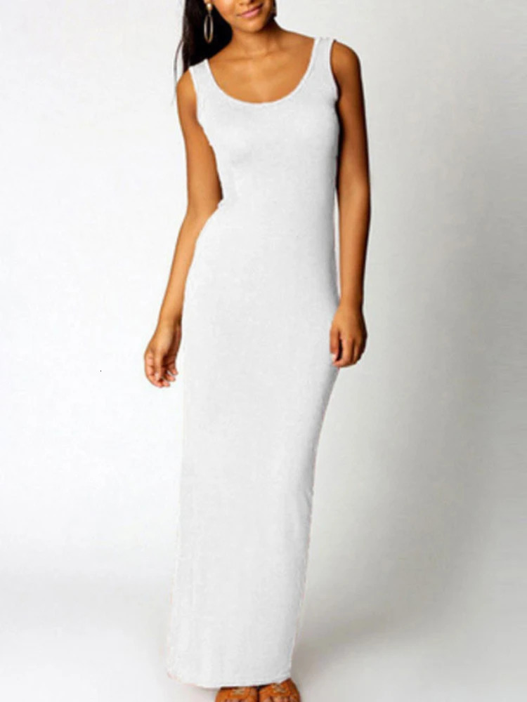Sexy solid color slim fit long dress for women elegant sleeveless tight fitting dress club party vest 250409