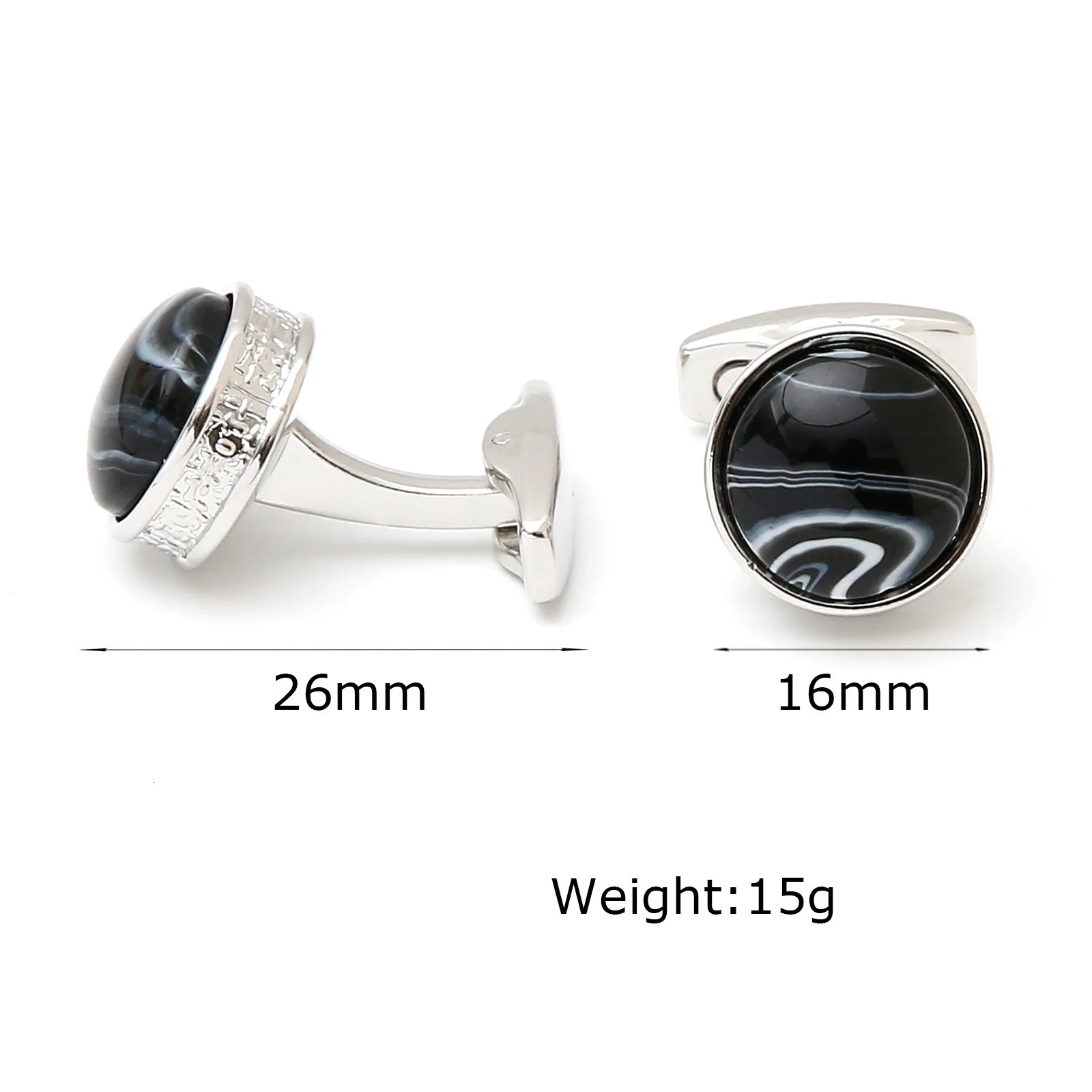 Casual Lrregular Black and White Patterns Round Silver Mens Cufflinks French Blue Color Stone Silver Shirt Buttons 250409
