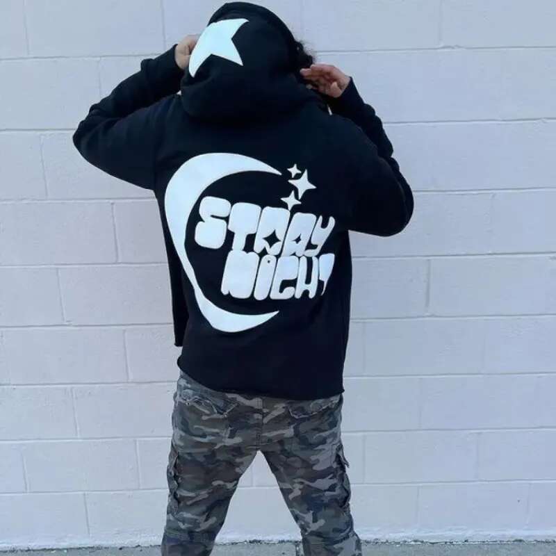 Gothic Men Star Letter Printed Hoodies Haruku High Street Hooded Sweatshirt Y2k Streetwear Hip Hop Pullover Loose Jacket Coats
