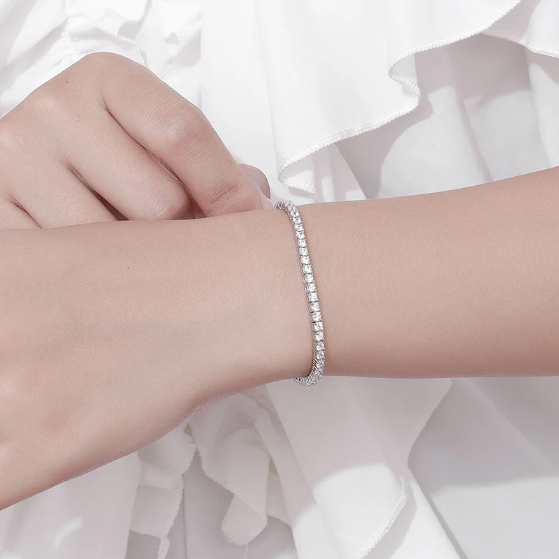 KNOBSPIN 2mm Tennis Bracelet 925 Sterling Silver Plated White Gold Bracelet for Women Man Sparkling Party Jewelry 250408
