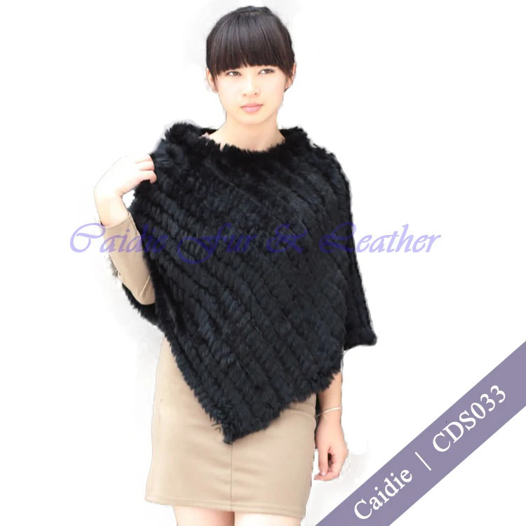 HSPL Fur Poncho Autumn Real Rabbit Triangle Knitted Women Pullover Lady Pashmina Wrap poncho pele de coelho 251110
