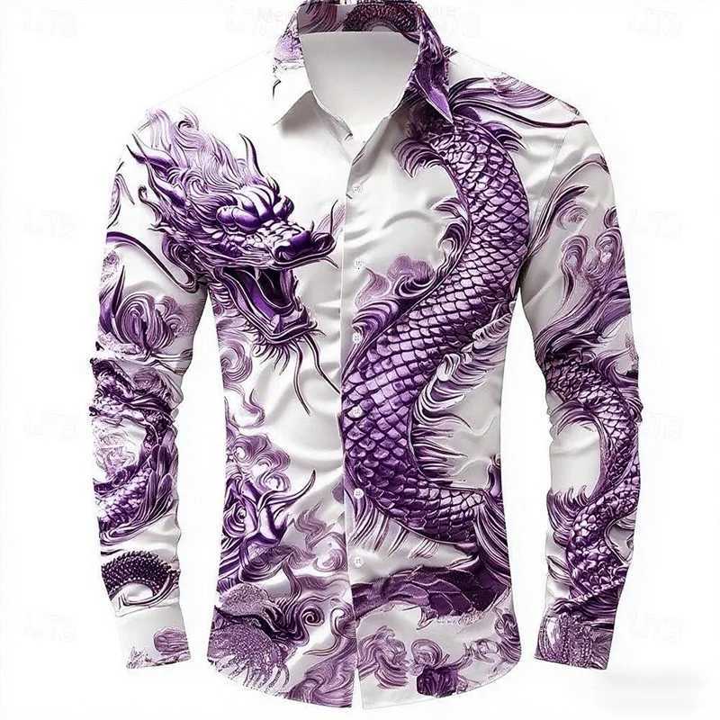 Mens Animal Dragon Shirt Button Long Sleeve Fashion Casual Shirt Vacation Everyday Street Summer Spring Lapel 3D Printed Shirt K251110