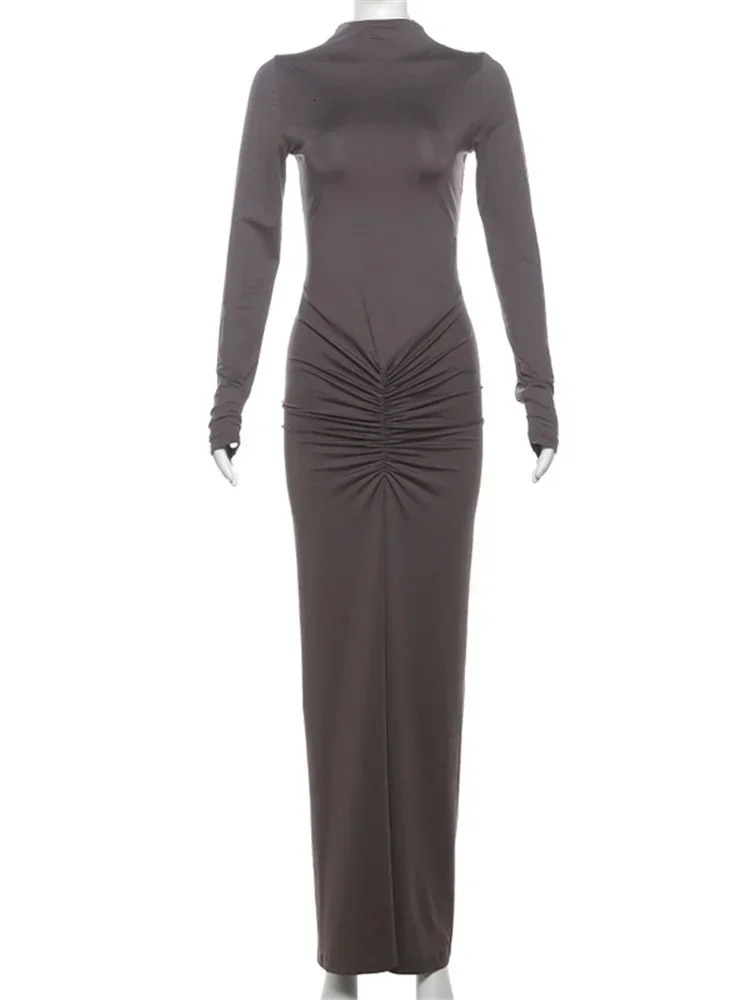 Tossy pleated fashion patch work long dress womens high waisted long sleeved pure thin party dress summer womens long dress 250409