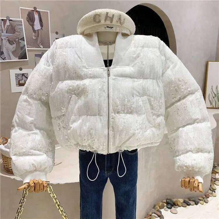 Sequins Women Parkas Fashion Zipper Loose Puffer Jacket Thick Warm Overcoat Winter Cotton Coat