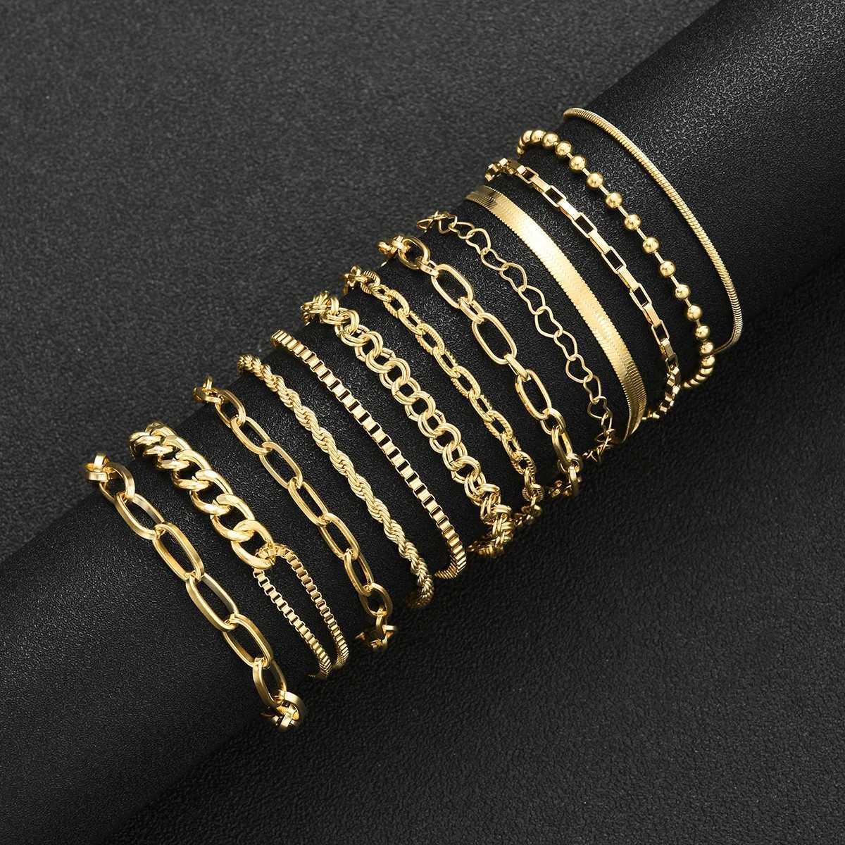13pcs Boho Chic Minimalist Retro Hip Hop Stackable Bracelets Set For Women Gold Color Texture Multilayer Bracelet Daily JewelryT251110