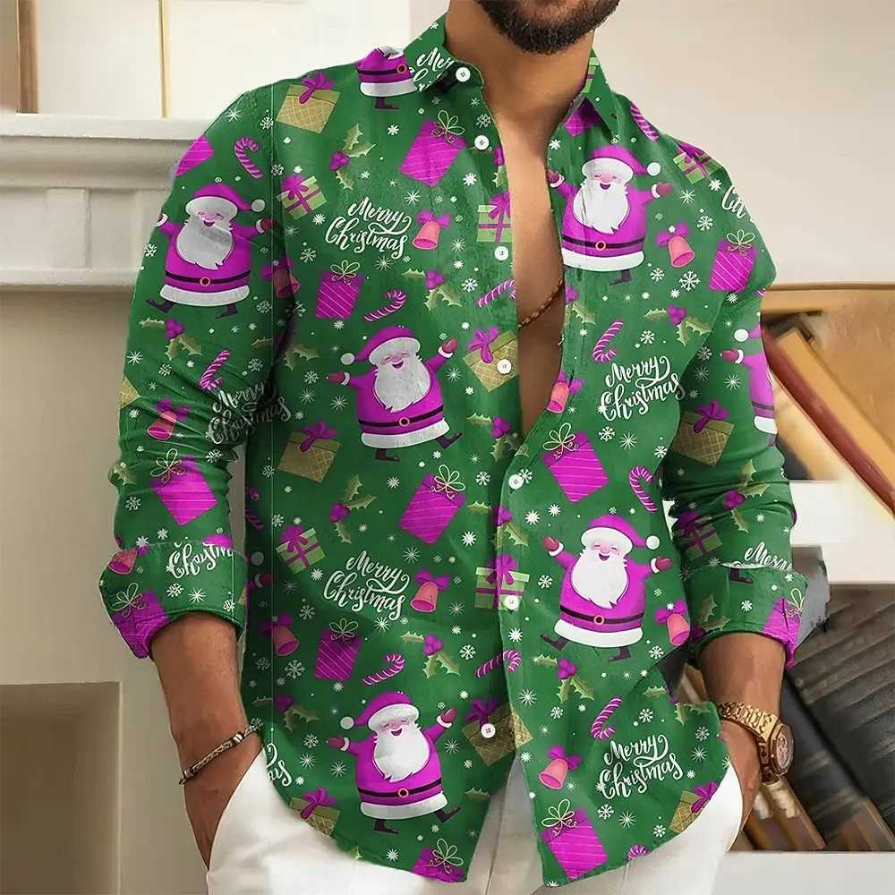 Christmas Mens Santa Claus Funny Christmas Gift Shirt Button Up Shirt Long Sve Funny Outdoor Holiday Spring Fall Turndown Q1110
