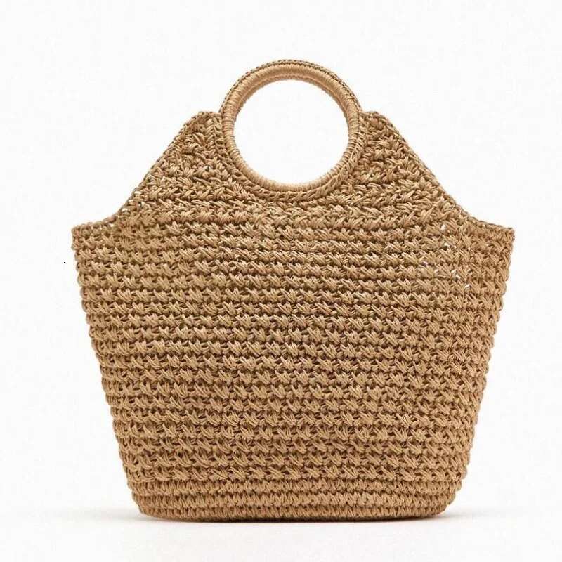 Round Handle Woven Bag Summer Raffia Straw Designer Handbags Handmade Large Travel Beach Bags For Woman Shopper Tote Clutch