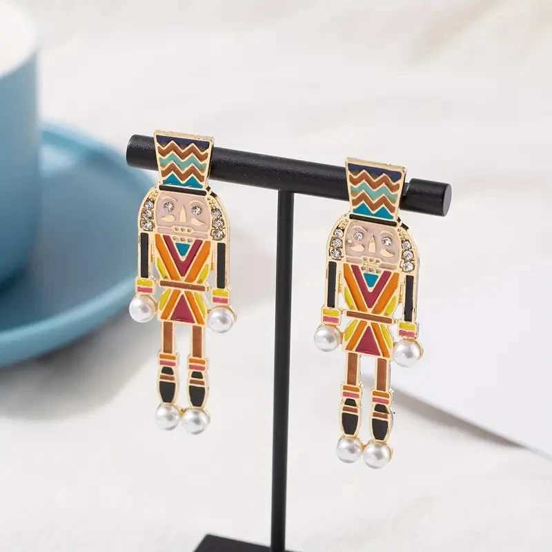 Creative Cute Nutcracker Earrings Exaggerated Alloy Rhinestone Nutcracker Soldier Earrings for Women Christmas Jewelry J251110