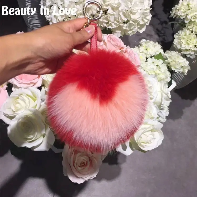 15CM Large Pong Pine True Fox Fur Bag Bug Pom Keychain Handmade Sweetheart Metal Keychain Bag Charm Monster Pompoms F112 250409
