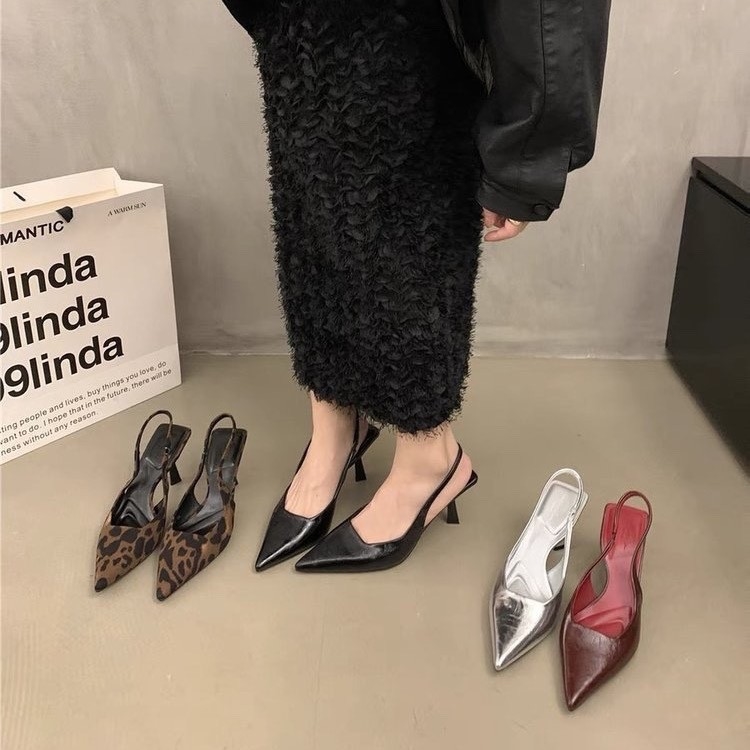 Europe and the United States sexy pointed leopard fine heel single shoes women 2025 spring and summer new shallow mouth everything a word buckle sanda