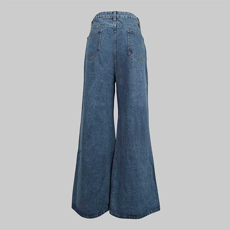 Autumn High Waisted Loose Womens Jean Pants Casual with Buttoned Split - Joint Fashionable Bottoms For Outdoor Travel C251110