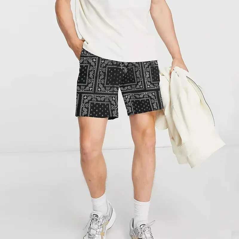 Mens casual beach shorts breathable quick drying retro personalized printed Bermuda shorts hip-hop streetwear X2504101