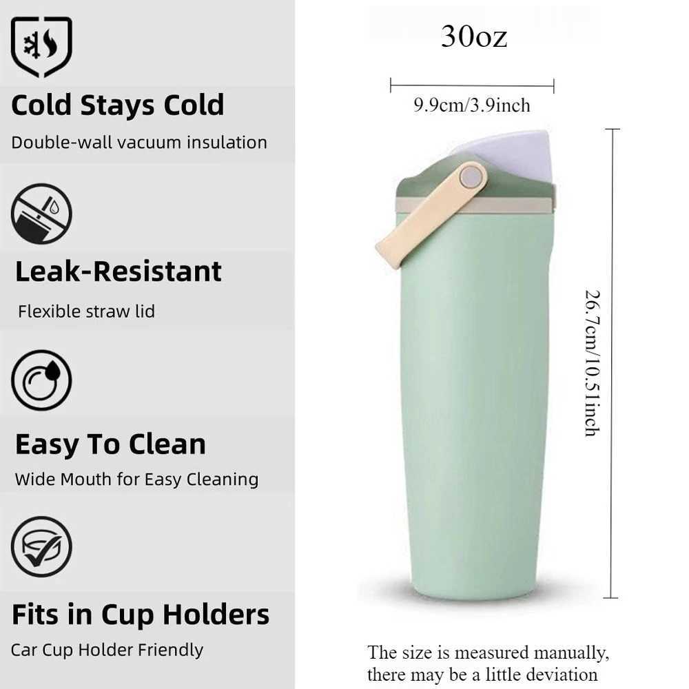 Fashionable cup 30 OzStainless Steel Thermos Long la Insated Coffee Cup withStraw and Handle BPA Tritan MaterialOutdoor Portable Cup Y251110