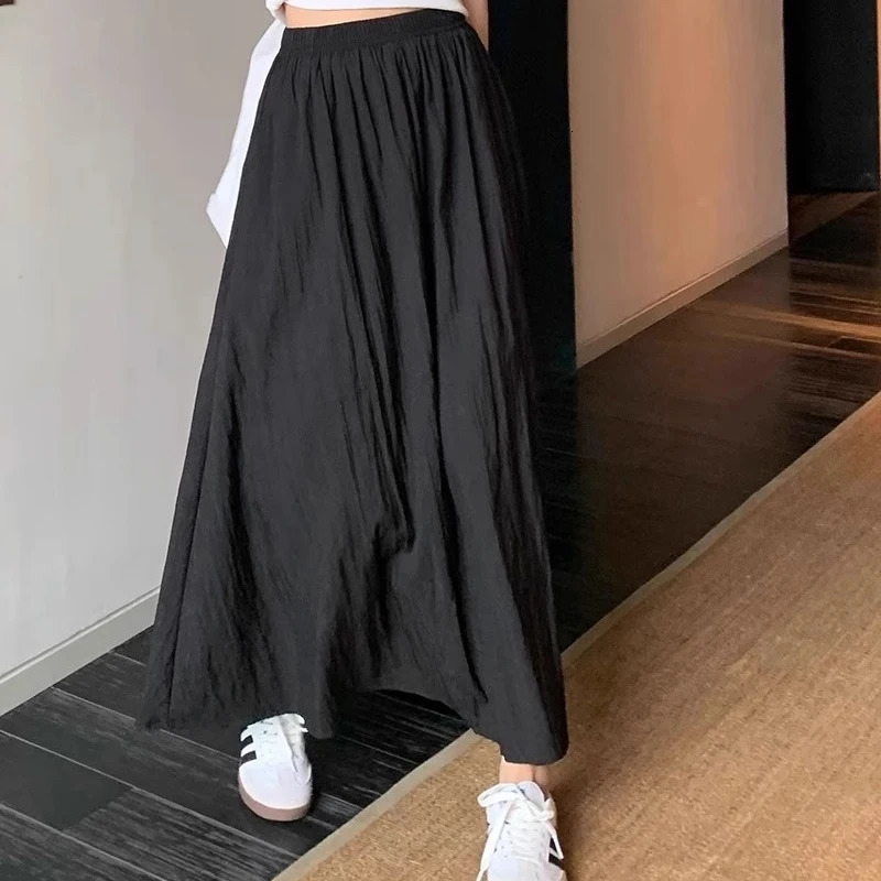 Summer Womens Fashion Ruched Skirts High Waist Casual Chiffon Dress for Girls Almond Black Pink Grey SizeSXXL 250410