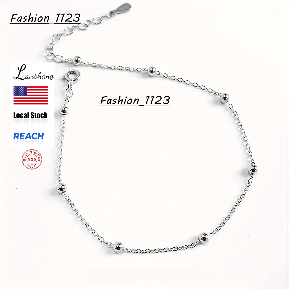 Fine Anklets 925 Sterling Silver Beads Chain Womens Anklet Bracelet Summer Jewelry