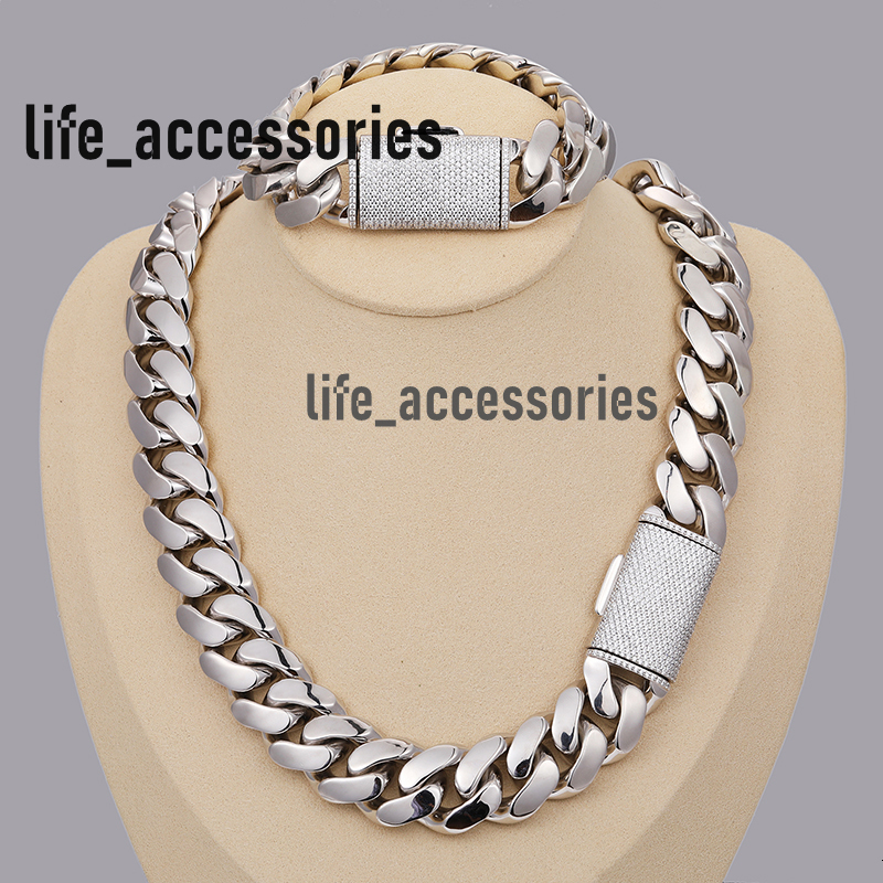 Hip Hop Jewelry Mens 18K Gold 925 Sterling Silver VVS Moissanite Diamond Iced Out Buckle Heavy Plain Cuban Link Chain Necklace
