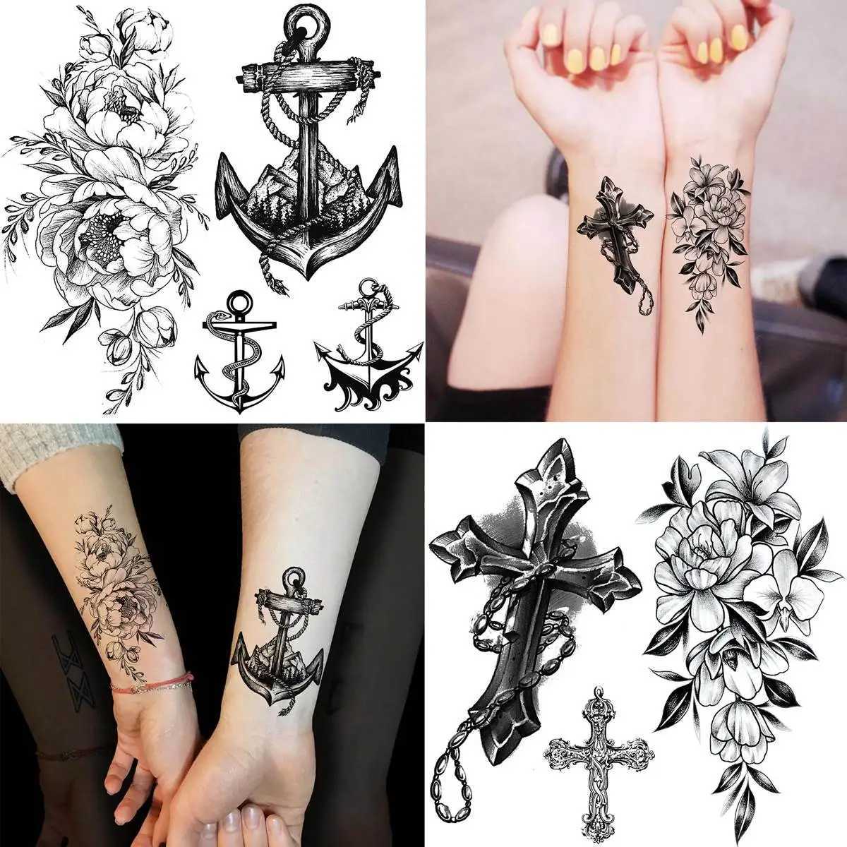 52 black skull temporary tattoos suitable for womens arm and neck tattoos stickers fake small flower mountain snakes animal 3D tattoos W250410