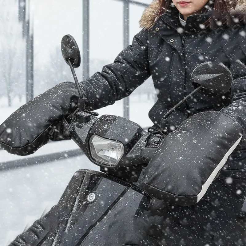 Winter Motorcycle Handlebar Muffs Windproof Thermal Hand Cover Reflective Scooter E-bike Warmer Gauntlets Grip Cover Accessories S25118{category}