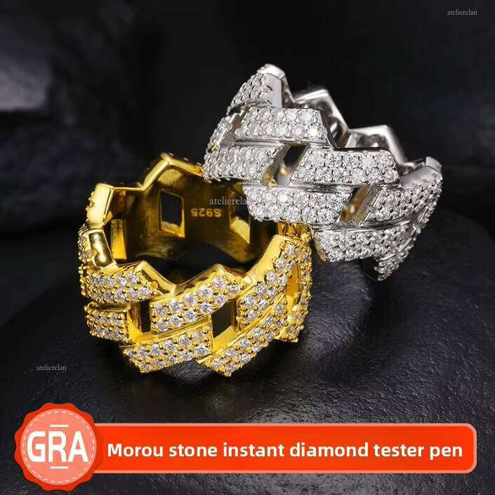 Wholesale Factory Price Stock Jewelry 925 Silver Iced Out 2 Row Diamond Cuban Silicon Stone Hip Hop Ring