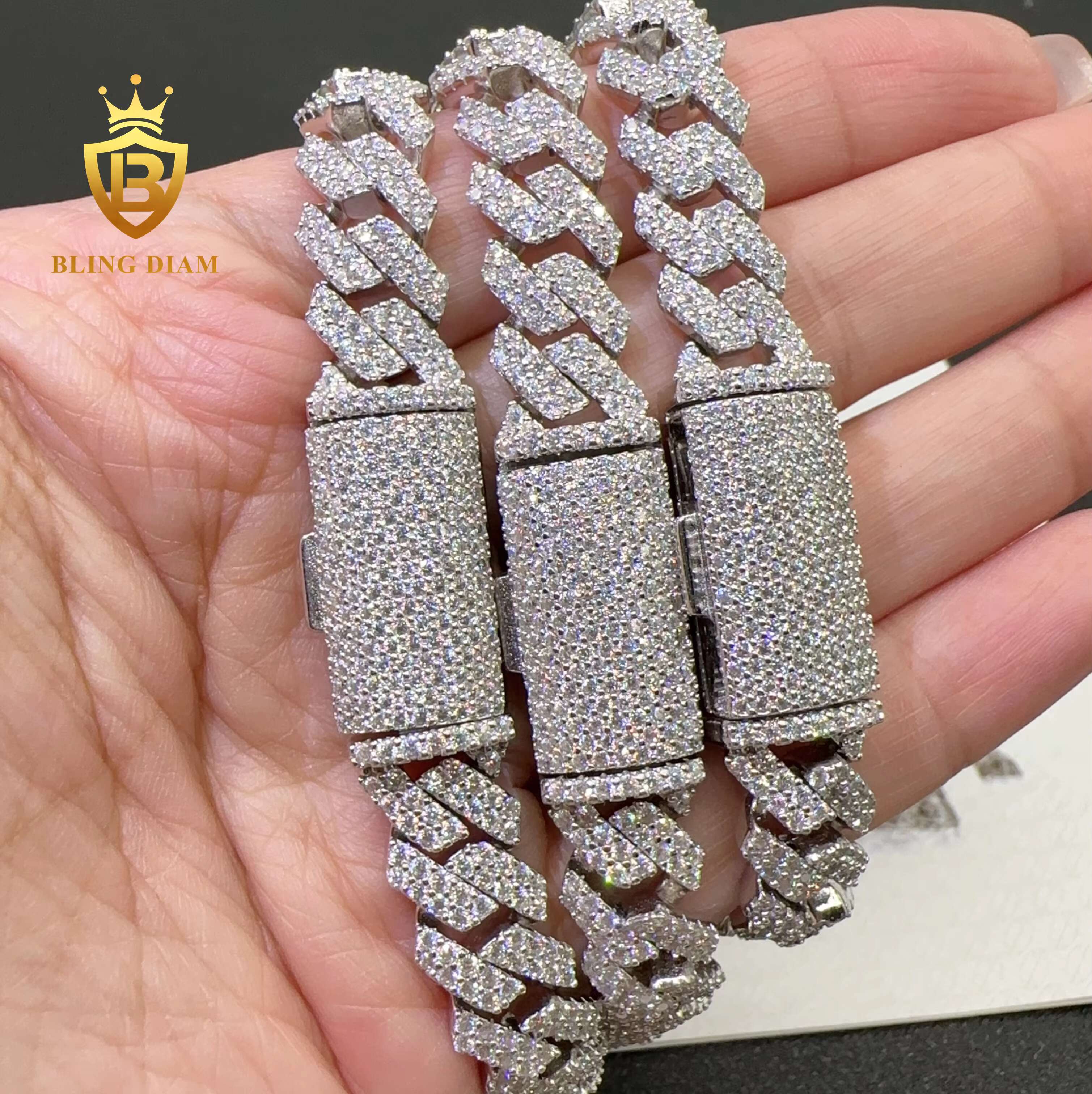 2 Row 10mm Hip Hop Cuban Llink Moissanite Sterling Silver 925 Cuban Link Chain Bracelet Pass Diamond Tester