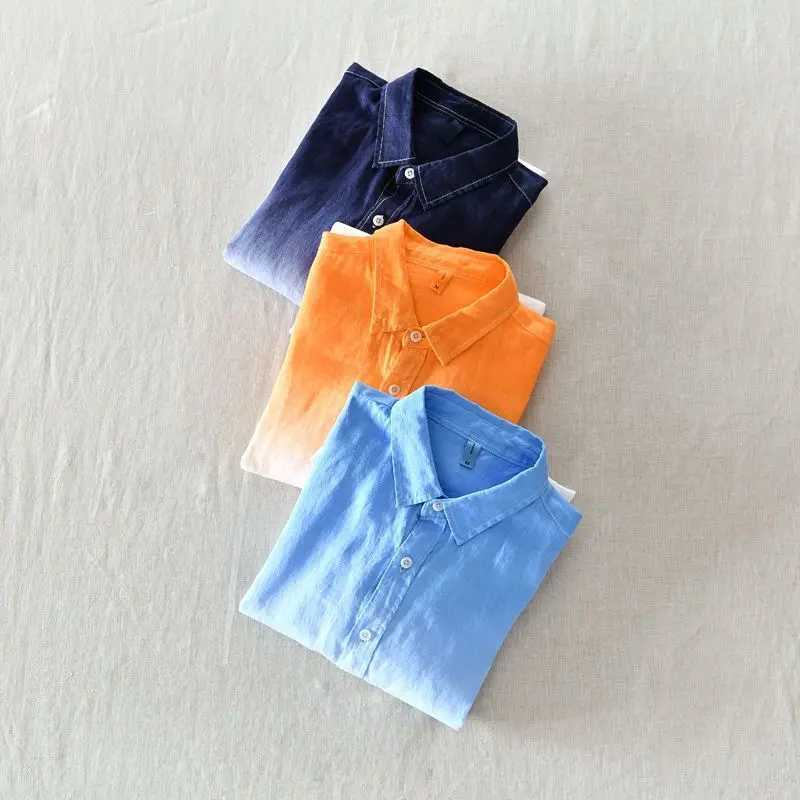 Fresh gradient line mens long sleeved summer casual loose beach vacation sun protection X250410