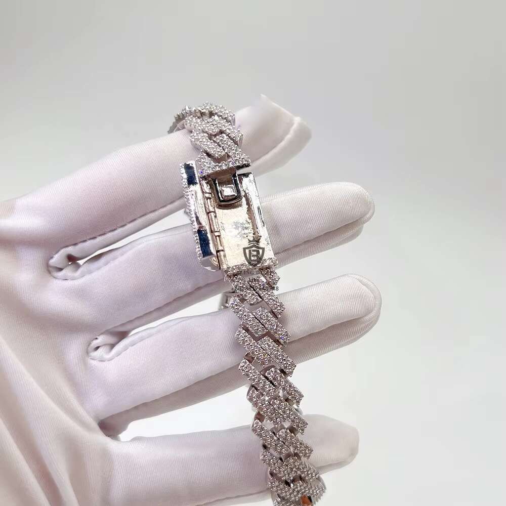 Hip Hop Hot Sale 18k Gold Plated 12mm Cuban Link Chain Moissanite Iced Men 925 Silver Jewelry Bracelet