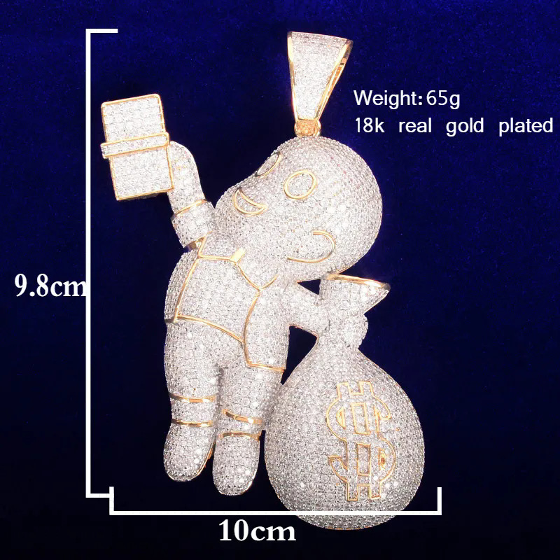 Hip hop boy holding dollar bag pendant unisex copper inlaid zircon hip-hop rock jewelry