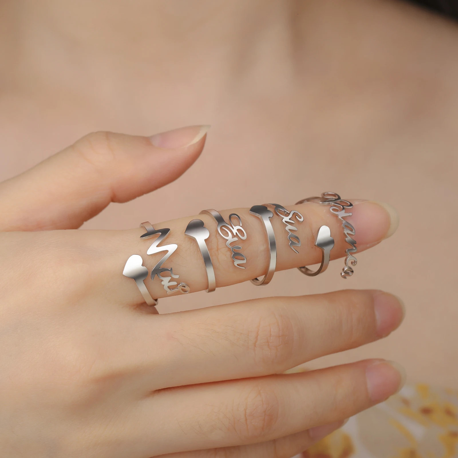 Custom Double Name Finger Ring For Women Men Personalized Rings Couple Family Wedding Gift Gold Color Stainless Steel Jewelry 250409