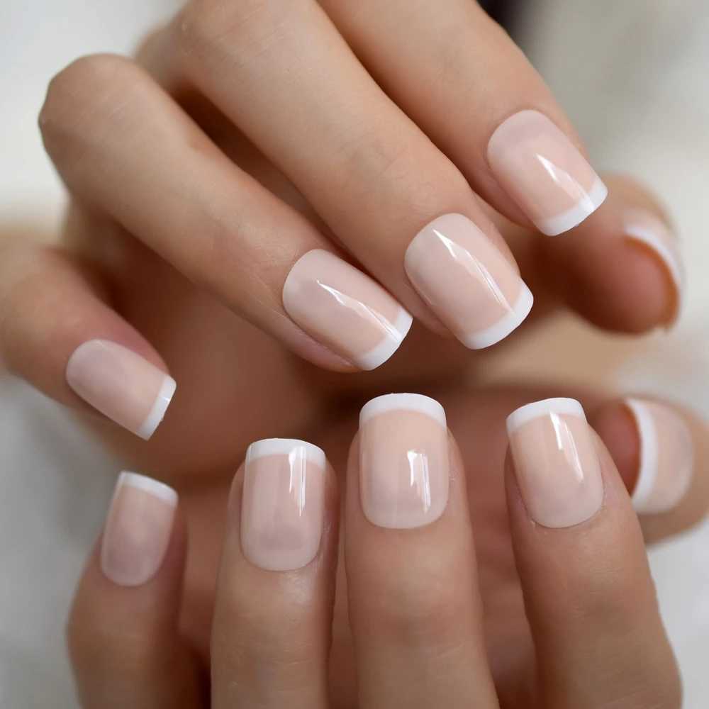 French style fake nails natural nude white pointed glossy pressed finger nail art handmade beauty set with multiple styles to choose from W250410