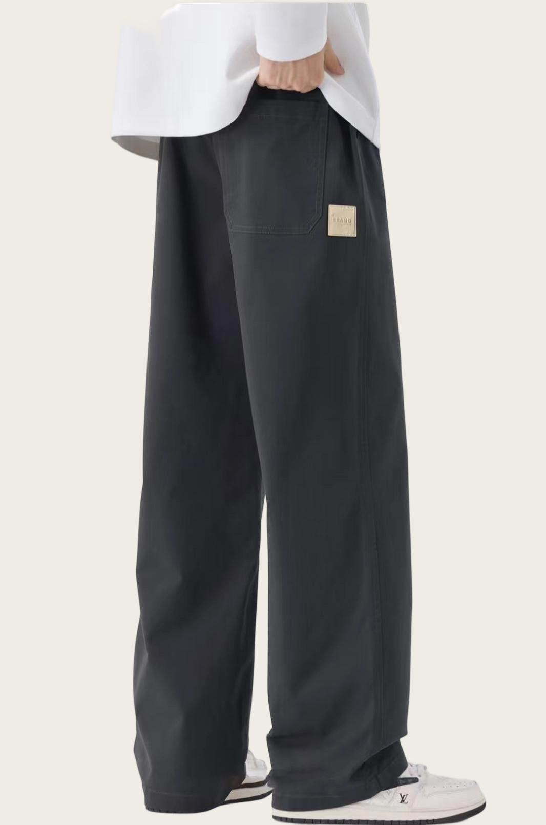 Men's New Arrivals Trendy Casual Pants - Longer Length Black/Dark Gray Relaxed Straight-Leg Trousers 3611