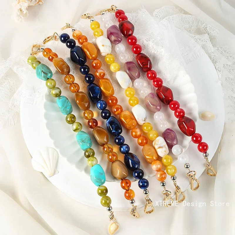 Woman Bag Accessory Black Beige Red Acrylic Resin Beads Parts Handcrafted Wristband Women Replacement Bag Handle Chain 251110