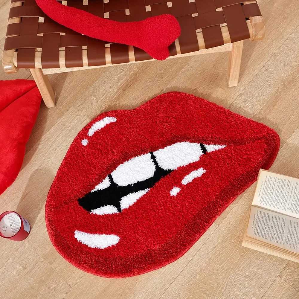 VIKAMA Red Lips Print Faux Wool Rug - Non-Slip Entryway Doormat Bathroom Windowsill Carpet Durable Washable Home Decor Y251110