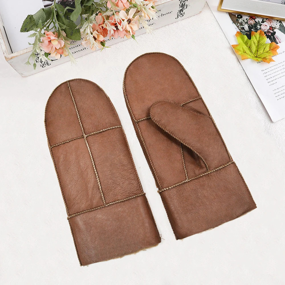 Sheepskin Fur One Finger Mittens High Quality Womens Leather Wool Winter Warmth Thickening Outdoor Cold-Proof Wind-Proof Gloves 251106