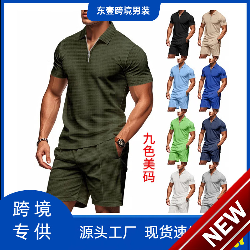 2025 Summer Mens Polo Casual Loose Short sleeved Shorts Sports Set