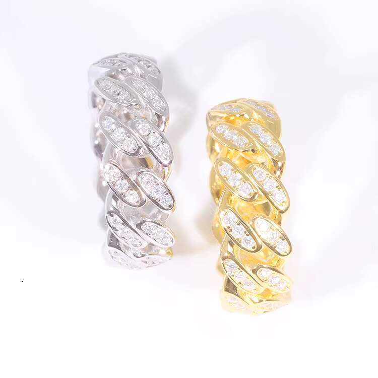 Hot Sale Cuban Ring S925 Silver Gold Plated Iced Out Moissanite Diamond Ring Single Row Hip Hop Rings for Men Jewelry