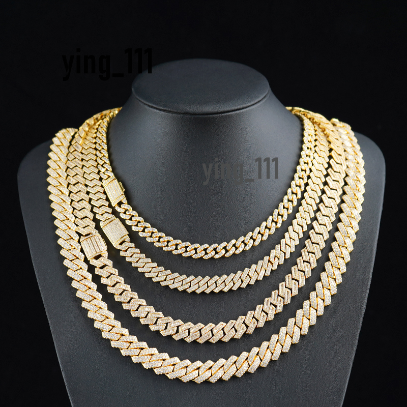 18k Gold Necklace 9mm-13mm 925 Sterling Silver Iced Out Iced Out Cuban Bagutte Vvs Moissanite Diamond Silver Cuban Link Chain