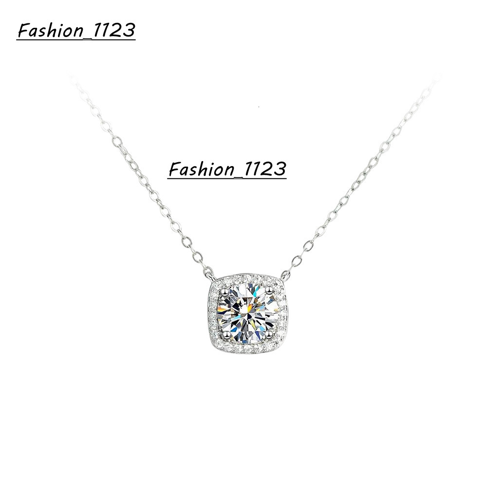 S925 Sterling Silver Minimalist Luxury Four-Prong Moissanite Square Pendant Necklace with Collarbone Chain for Women