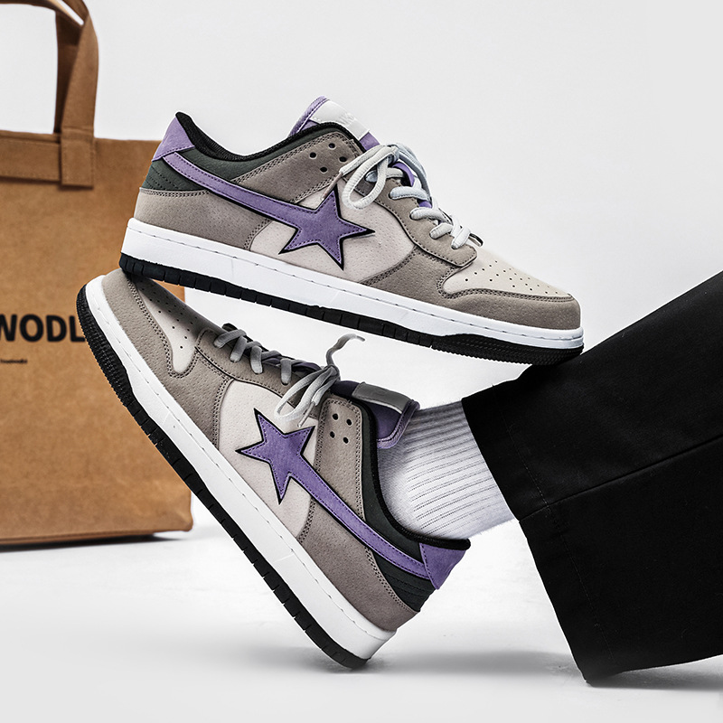 Free shipping affordable luxury chaussures Shoes mens womens gray purple color matching versatile board shoes niche trend fashion casual sports shoes