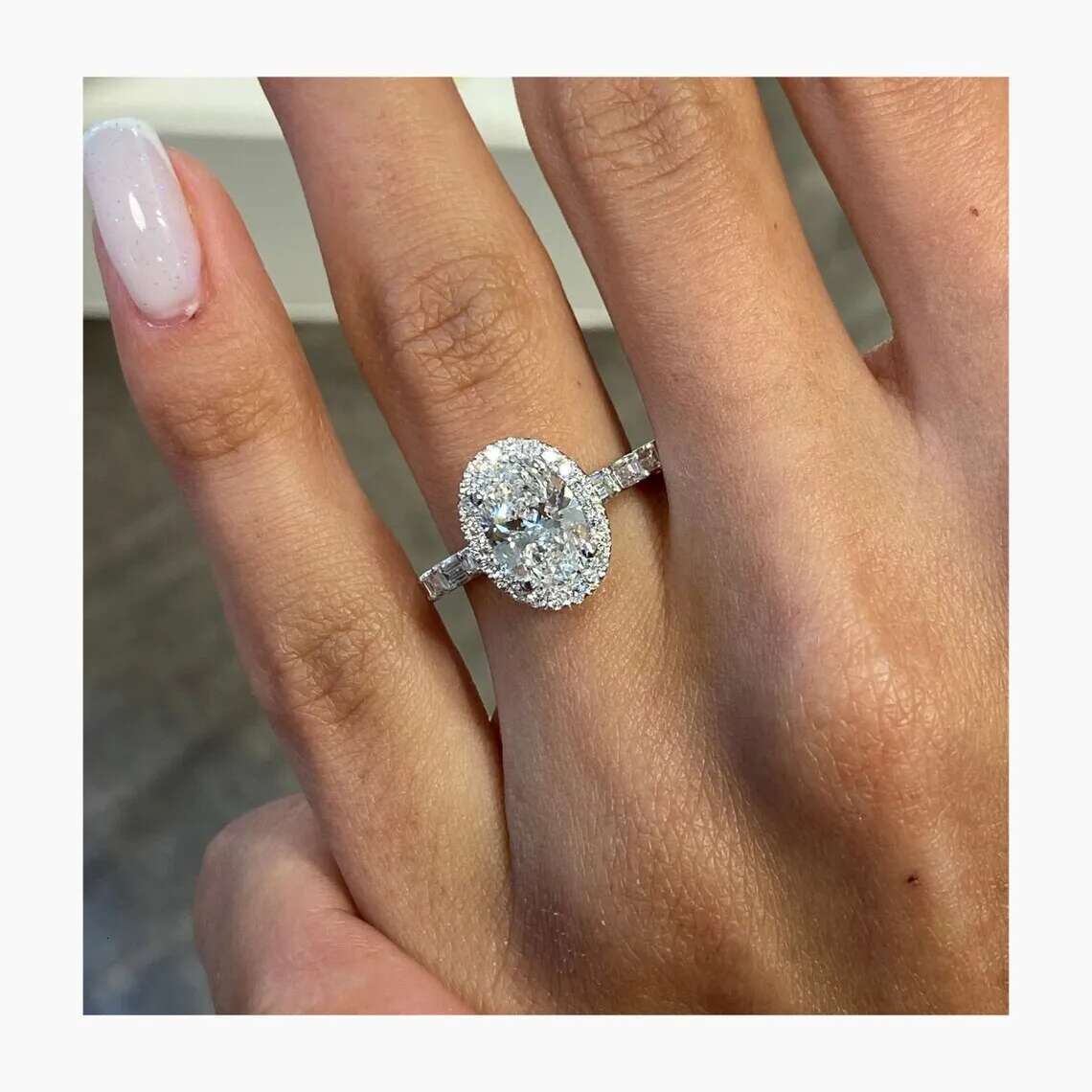14K White Gold Oval Cut Lab Grown Diamond Engagement Ring 2 CT EF HPHT CVD Lab Diamond Engagement Ring Halo Ring IGI