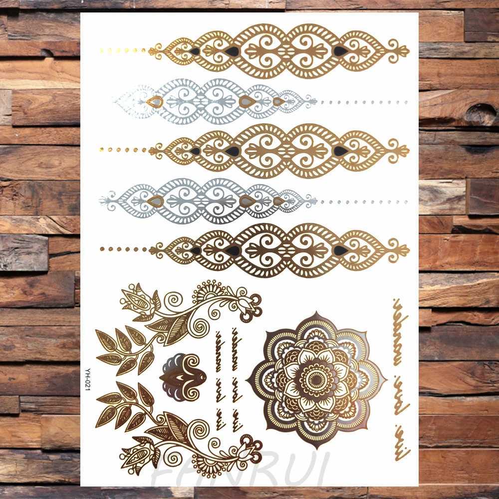 Fashionable and sexy gold metal feather temporary tattoo sticker left on girls wrist flashing fake tattoo female leg bracelet summer tattoo W250410