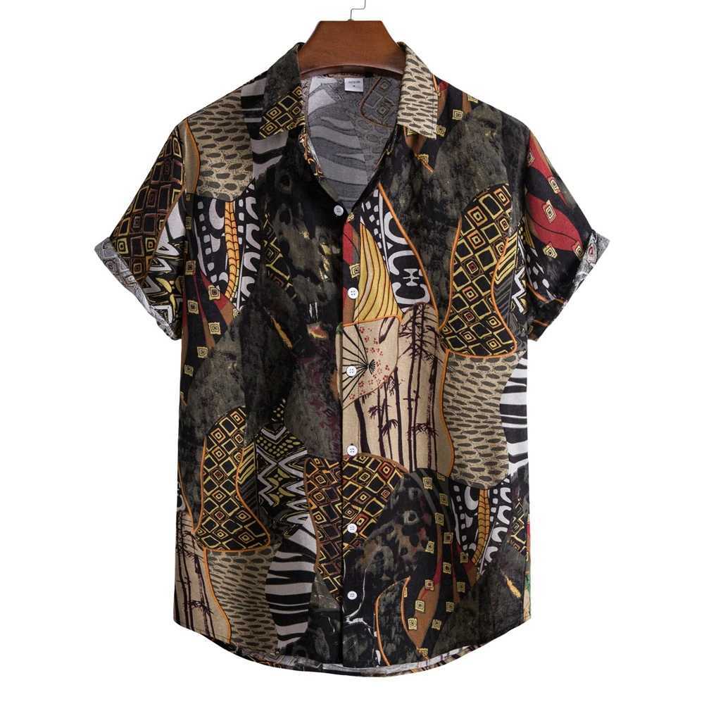 2025 New Hawaii Red Leaf Tropical Shirt Mens Top Summer Casual Short Sleeve Button Chemical Loose Vacation Beach X250410