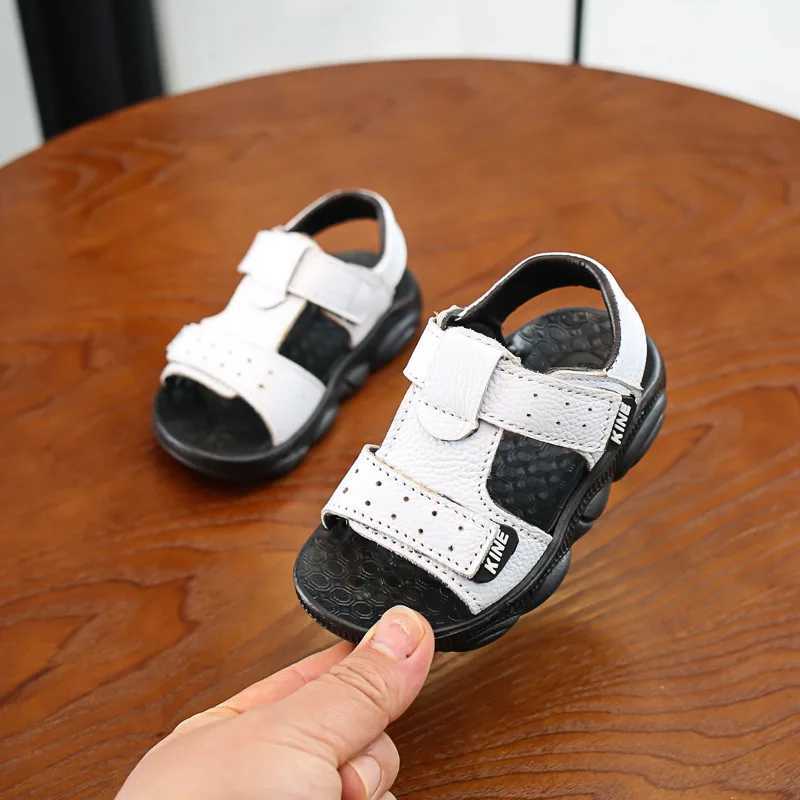 Childrens summer beach sandals cool boys and girls genuine leather cowhide breathable and comfortable baby soft shoes Z250410