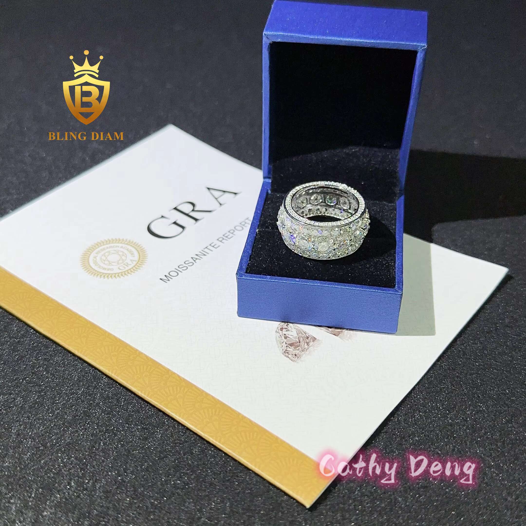 Ready to Ship GRA Certified Hiphop Mens Ring Ice Out Moissanite Ring 925 Sterling Sliver Rapper Cuban Link Ring