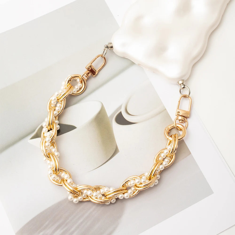 31CM Short Handbag Strap Exquisite Gold Silver Chain Pearls Decoration Chain Phone Lanyard Detachable Bag Hand Chain With Buckle 251110