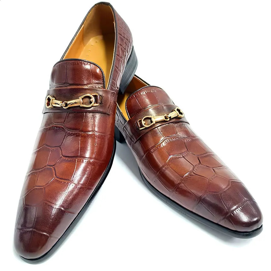 Loafers Dress shoes for man Zapatos De Hombre original elegant brown Crocodile Pattern Leather handmade high quality 251106