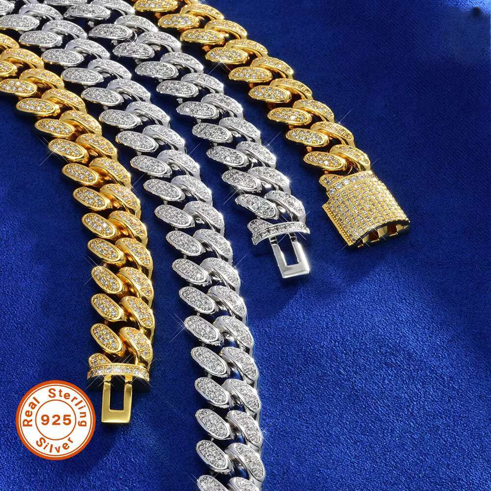 S925 Silver Moissanite Cuban Chain With Diamond High Quality 12mm Necklace and Bracelet